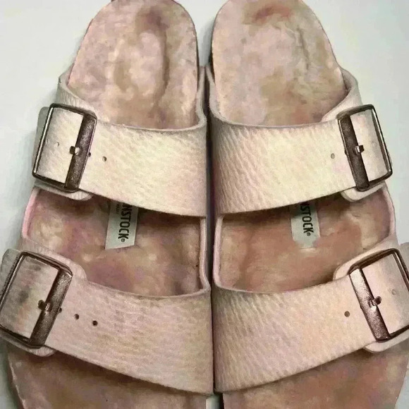 Birkenstock Arizona Microfiber Shearling Sandals Desert Dust Light Rose Sz 39 - Picture 6 of 10